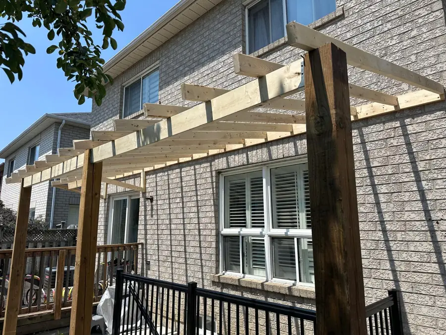 Wood pergola built in a backyard